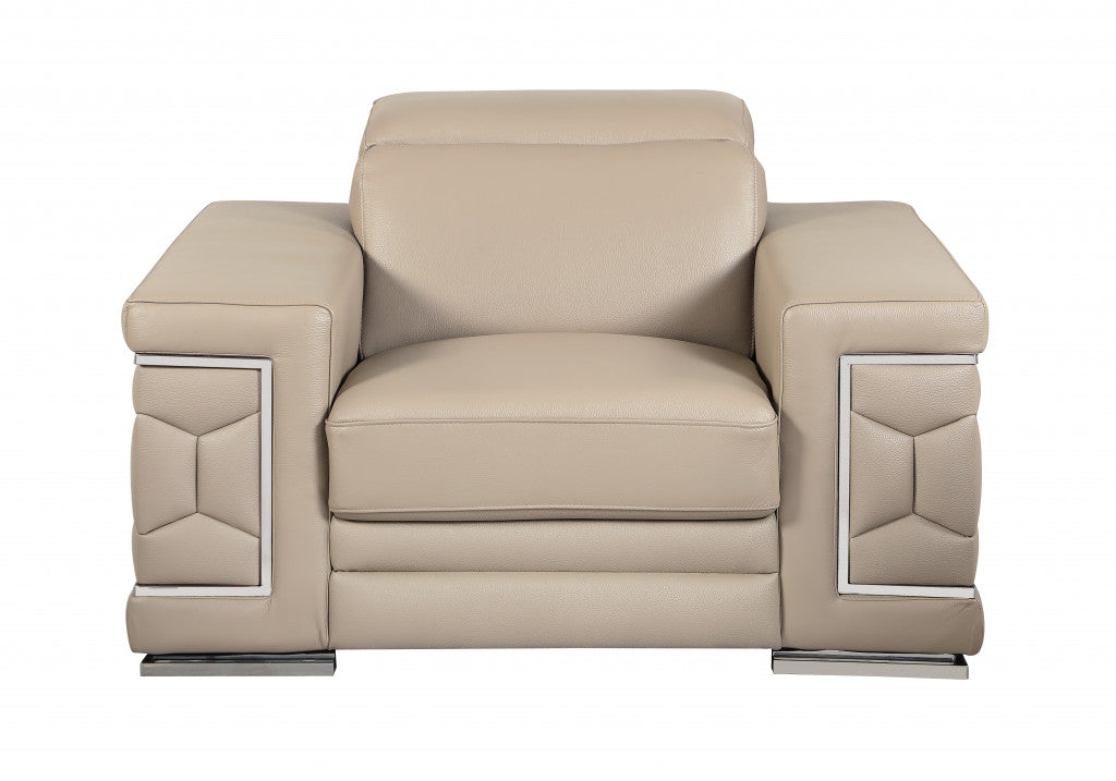 114" Modern Beige Leather Sofa Set