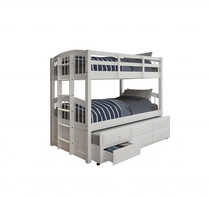 80" X 42" X 70" White Twin Bunk Bed Trundle With 3 Drawers