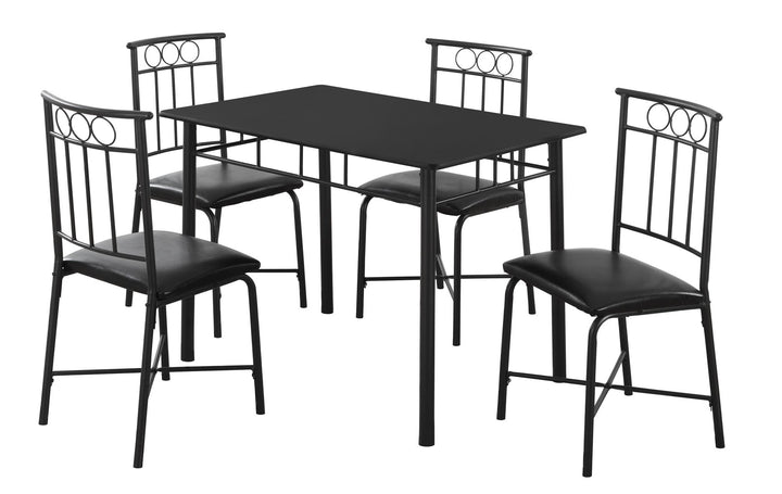 61.5" X 73.5" X 101" Black Metal Foam Polyurethane Leather Look Polyes 5Pcs Dining Set