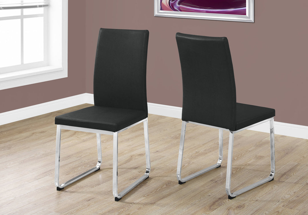 Two 39.5" Leather Look Foam And Chrome Metal Dining Chairs