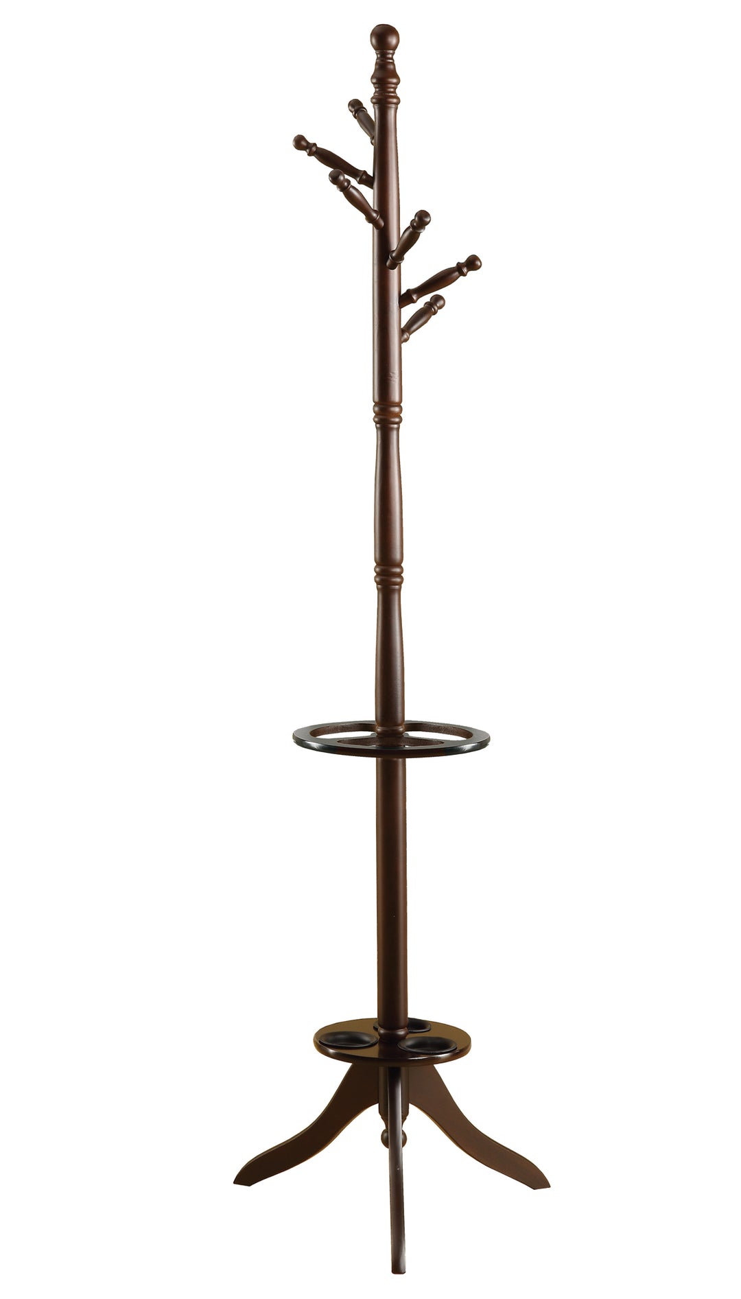 17" X 17" X 71" Cherry Wood Coat Rack With Umbrella Holder