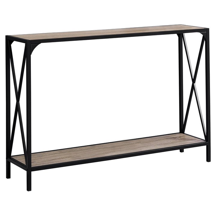 12" X 48" X 32" Dark Taupe Finish And Black Metal Accent Table