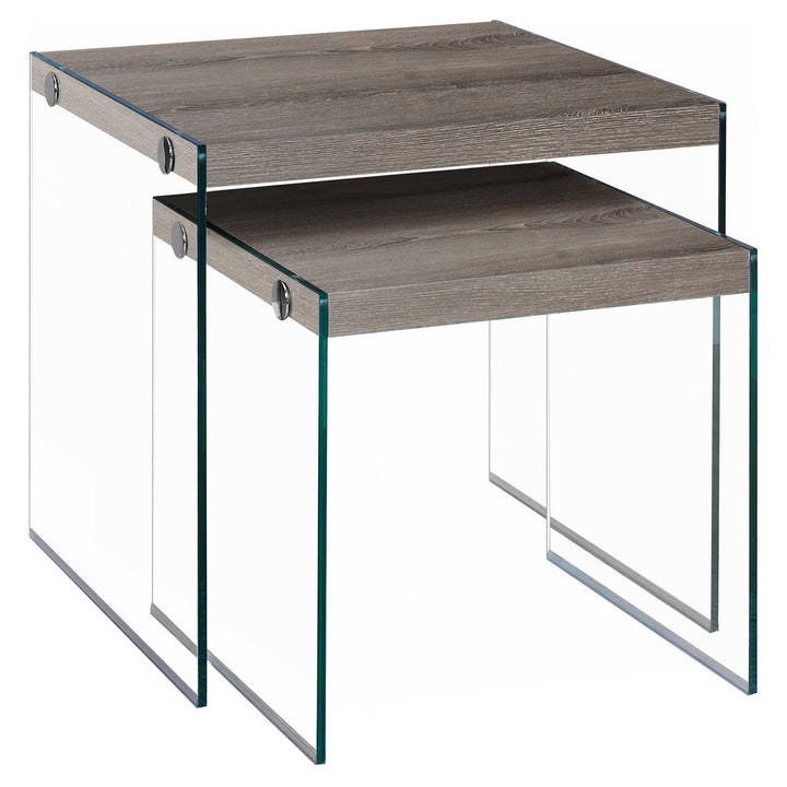 35.5" X 35.5" X 35.5" Dark Taupe Clear Particle Board Tempered Glass 2Pcs Nesting Table Set