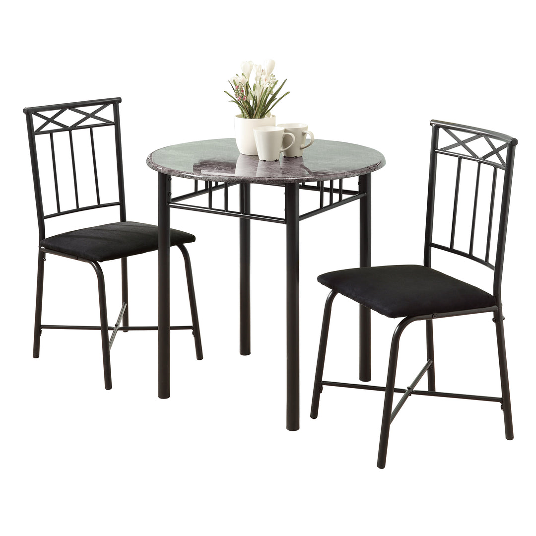 64" X 64" X 101" Grey Black Metal Foam Microfiber 3Pcs Dining Set