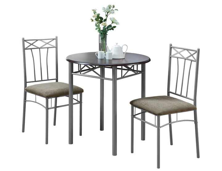 64" X 64" X 102" Cappuccinowithsilver Metal 3Pcs Dining Set