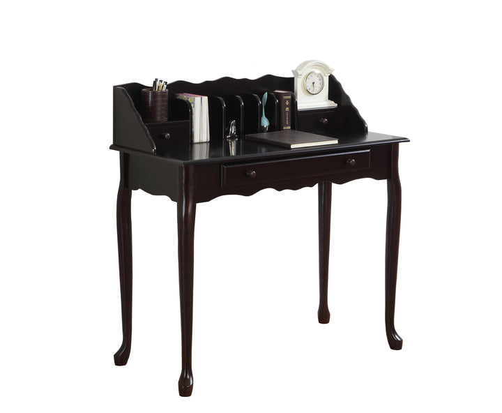 18" Dark Brown Peninsula Secretary Desk With Two Drawers