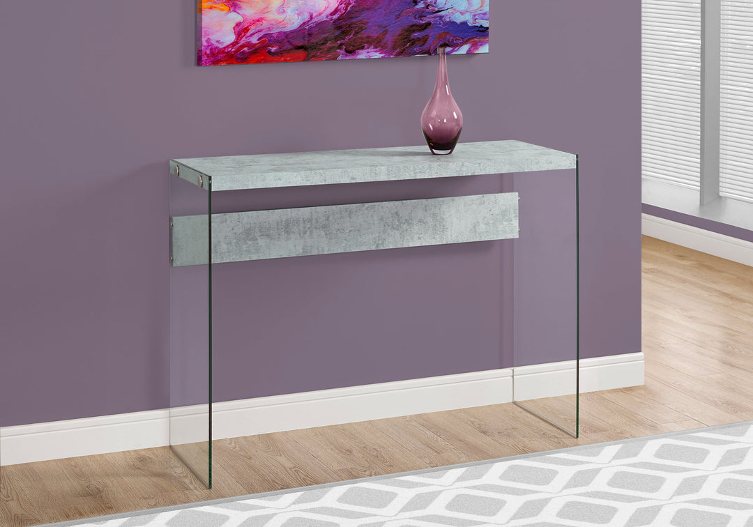 32" Grey Cement Particle Board And Clear Tempered Glass Accent Table