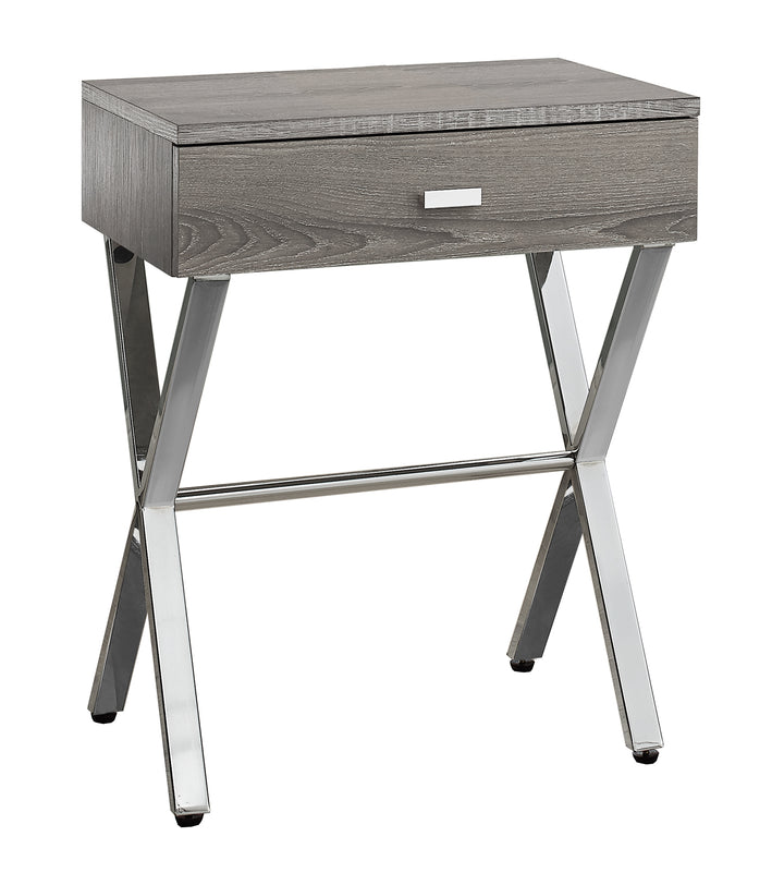 22" Silver And Deep Taupe End Table With Drawer