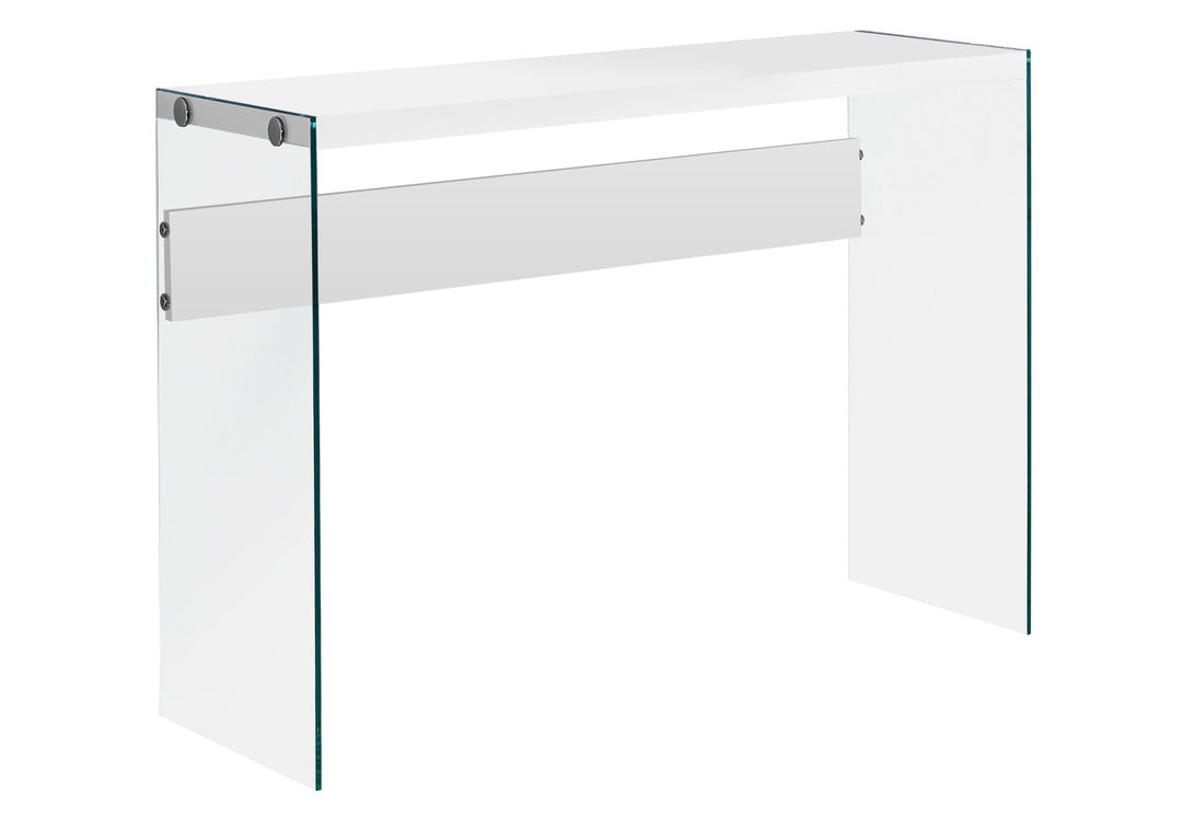 15.75" X 44" X 32" White Clear Particle Board Tempered Glass Accent Table