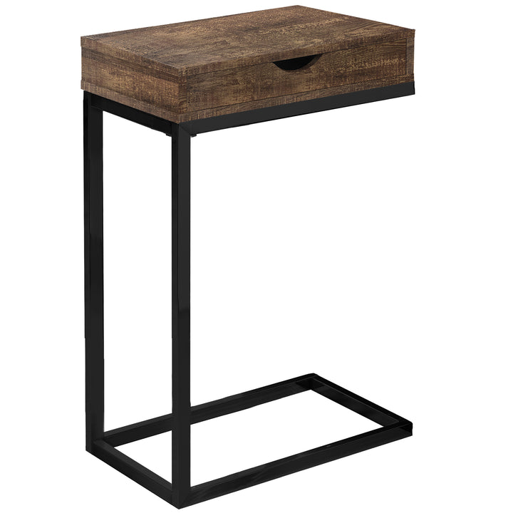 10.25" X 15.75" X 24.5" Brown Finish Drawer And Black Metal Accent Table