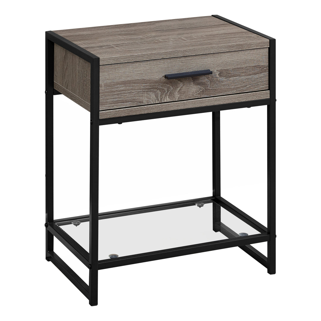 22" Black And Deep Taupe End Table With Drawer And Shelf