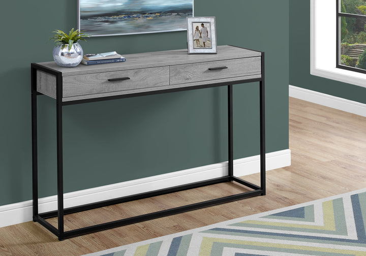 32" Grey Finish And Black Metal Accent Table