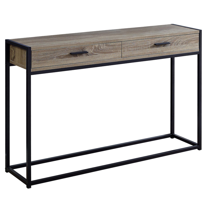 12" X 48" X 32" Dark Taupe Laminated Finish And Black Metal Accent Table