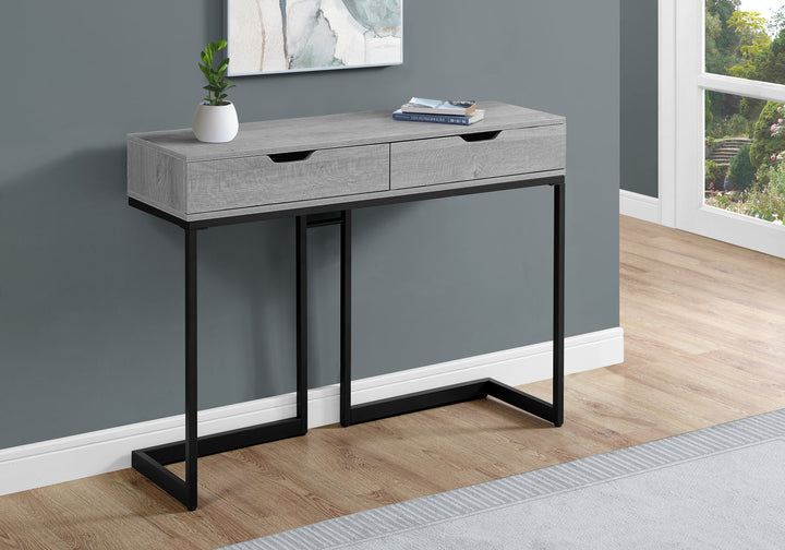 32" Grey Finish And Black Metal Accent Table