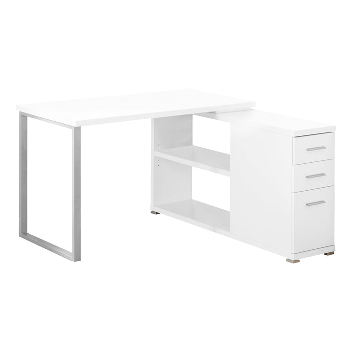 47" White L-Shape Computer Desk With Three Drawers