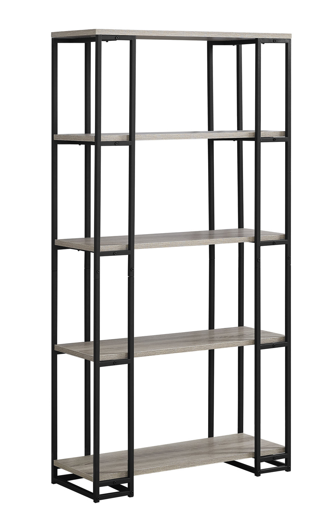 12.5" X 32" X 62" Dark Taupe Black Mdf Metal Bookcase