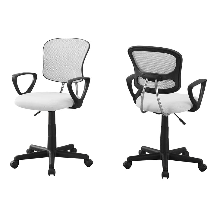 White Polyester Seat Swivel Adjustable Task Chair Mesh Back Plastic Frame