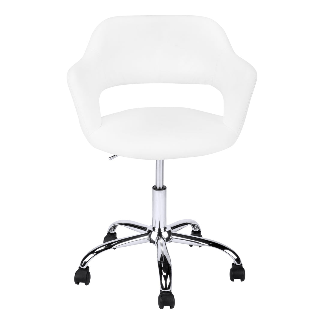 White Faux Leather Seat Swivel Adjustable Task Chair Fabric Back Steel Frame