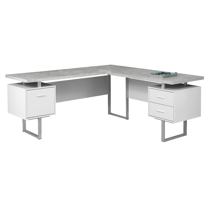 71" Grey L-Shape Computer Desk With Three Drawers