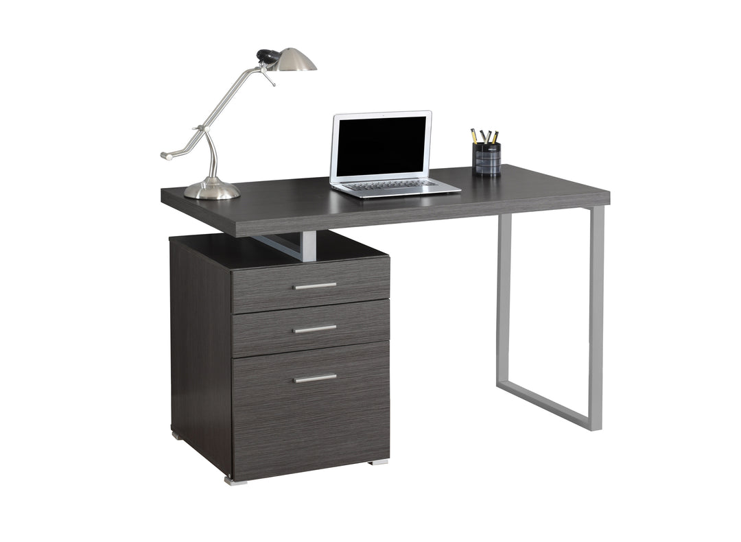 24" Grey Rectangular Computer Desk With Three Drawers