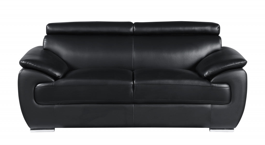 69" X 38" X 32To 39" Modern Black Leather Sofa And Loveseat