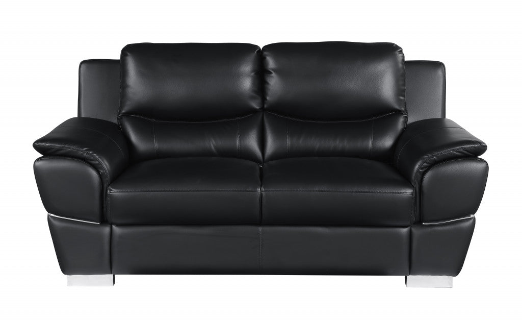 85'" X 34'" X 35'" Modern Black Leather Sofa And Loveseat