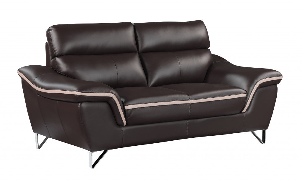 69'" X 36" X 40'" Modern Brown Leather Sofa And Loveseat