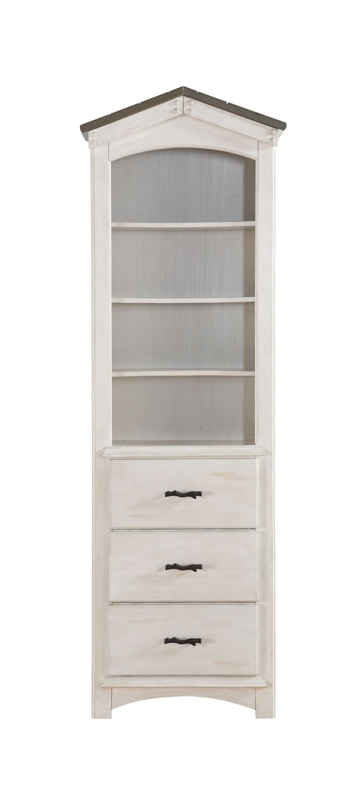 78" Gray And White Four Tier Barrister Bookcase With Three Drawers