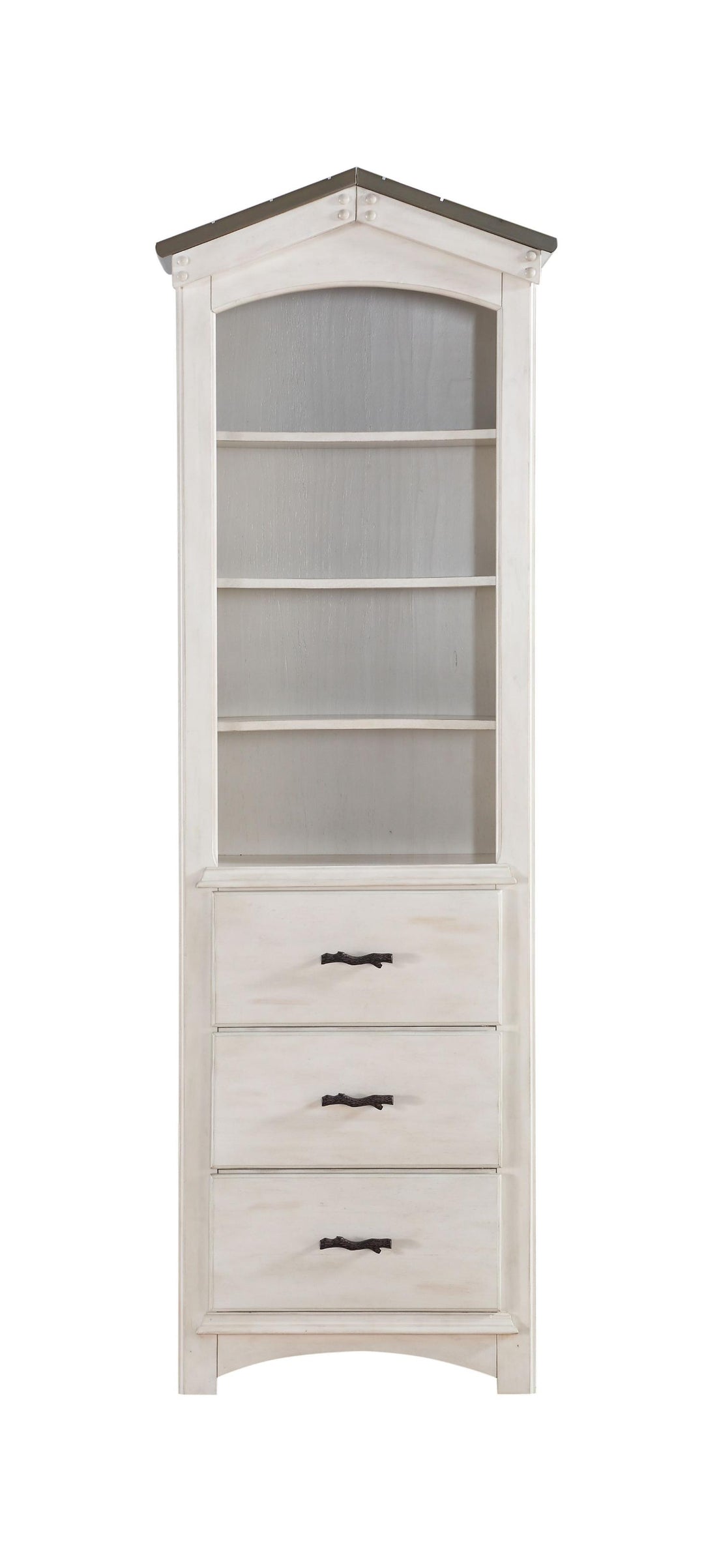 78" Gray And White Four Tier Barrister Bookcase With Three Drawers