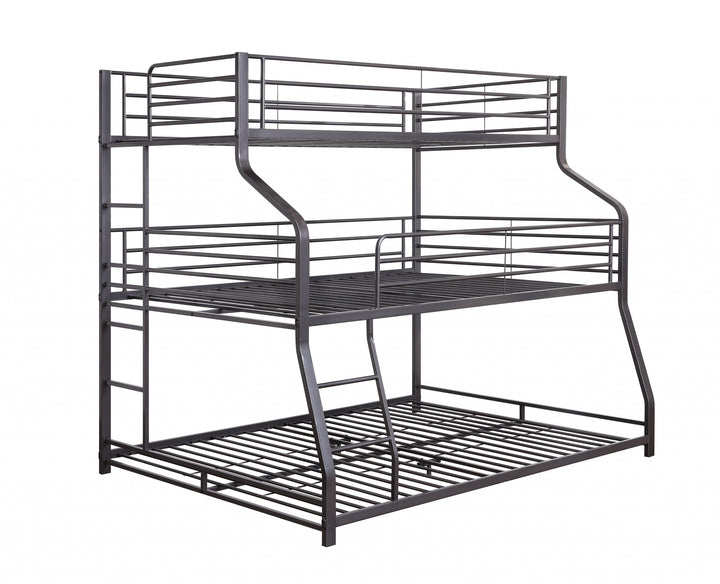 62" X 83" X 74" Gunmetal Metal Triple Bunk Bed Twinfullqueen