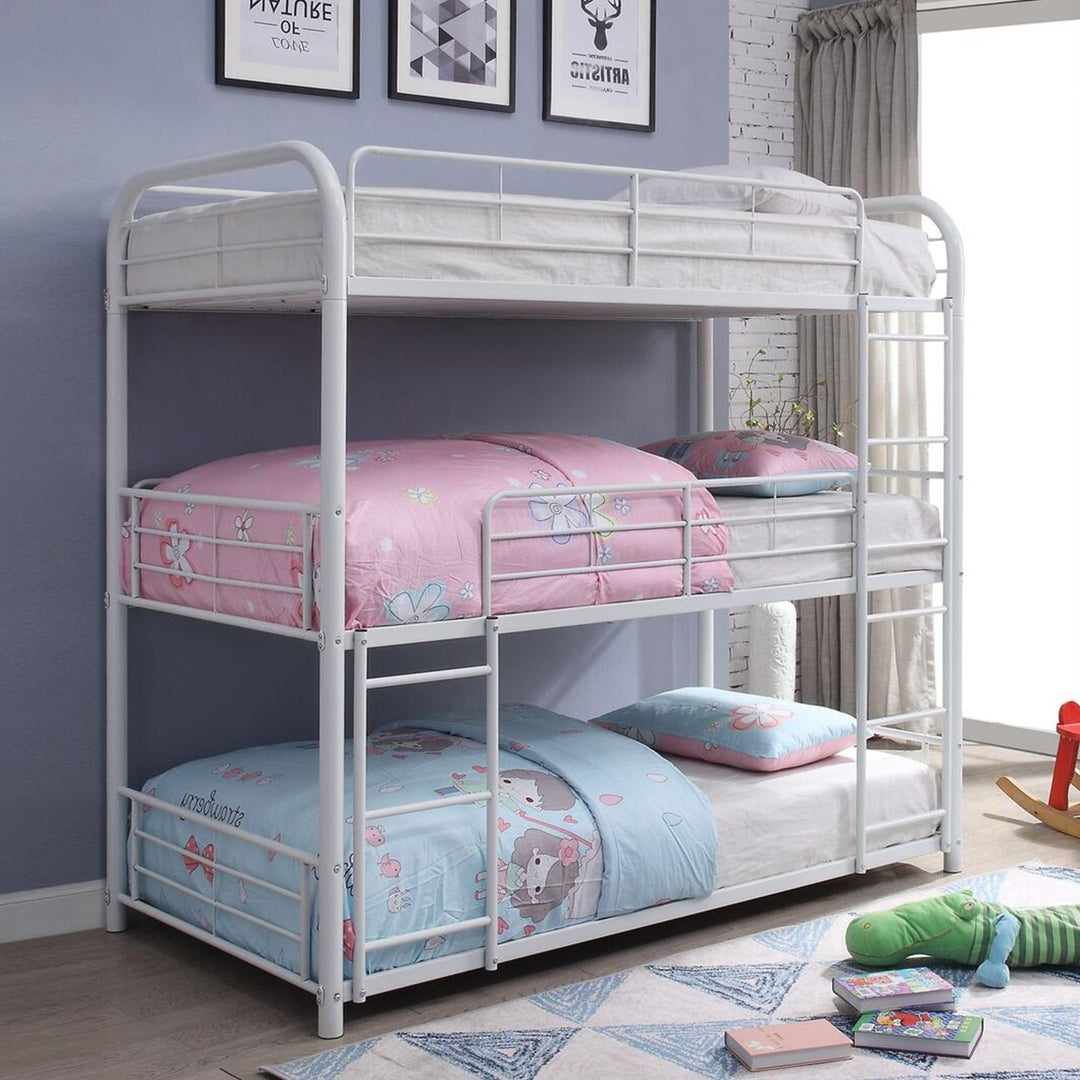 42" X 79" X 74" White Metal Triple Bunk Bed - Twin