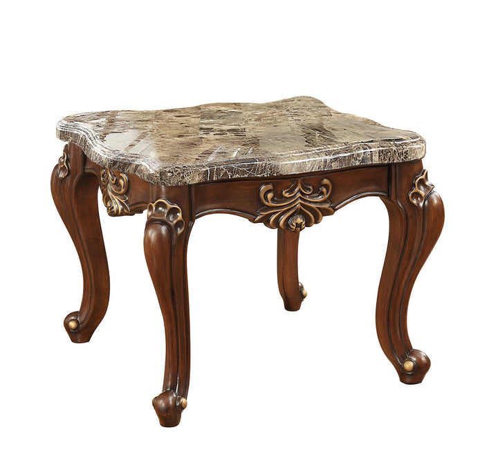 30" X 30" X 24" Marble Walnut Wood End Table