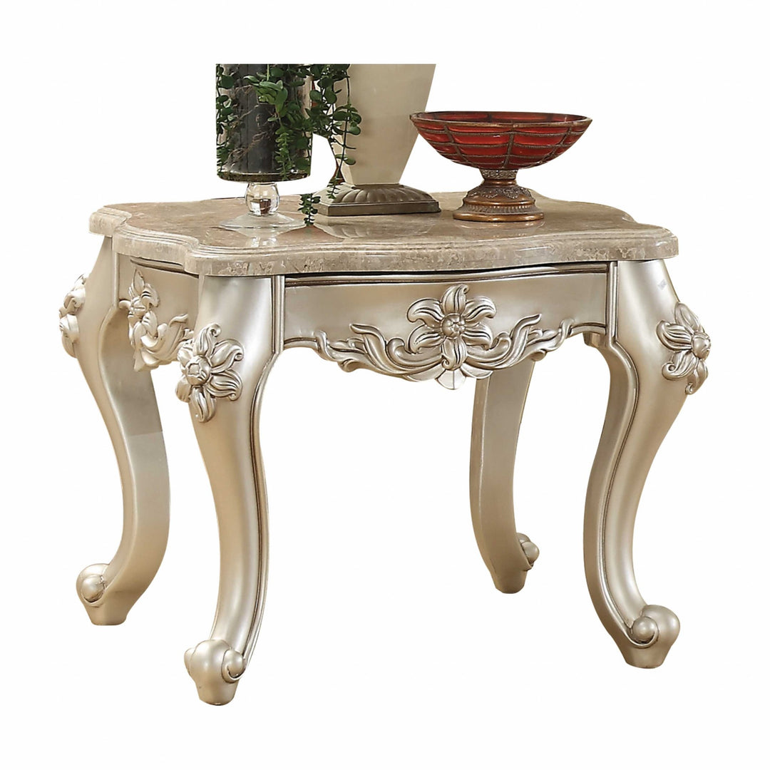 31" X 31" X 24" Marble Champagne Wood End Table