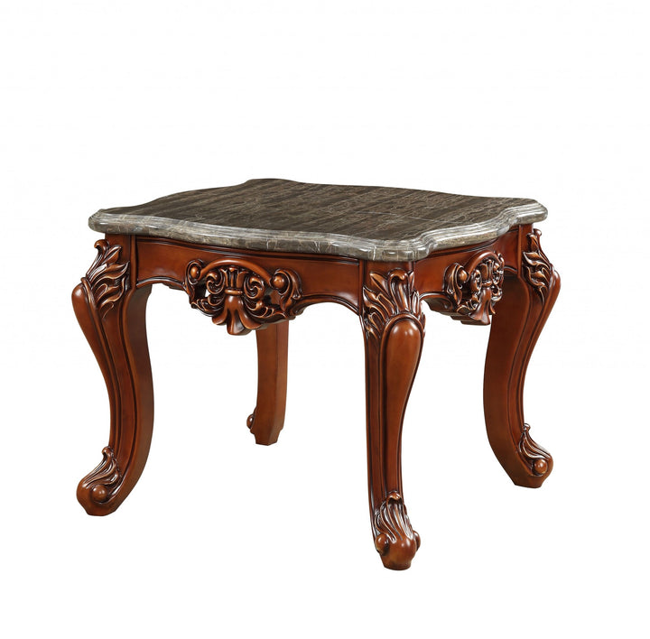 30" X 30" X 25" Marble Walnut Wood End Table