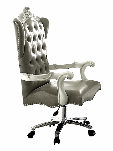 Gray Faux Leather Tufted Seat Swivel Adjustable Executive Chair Leather Back