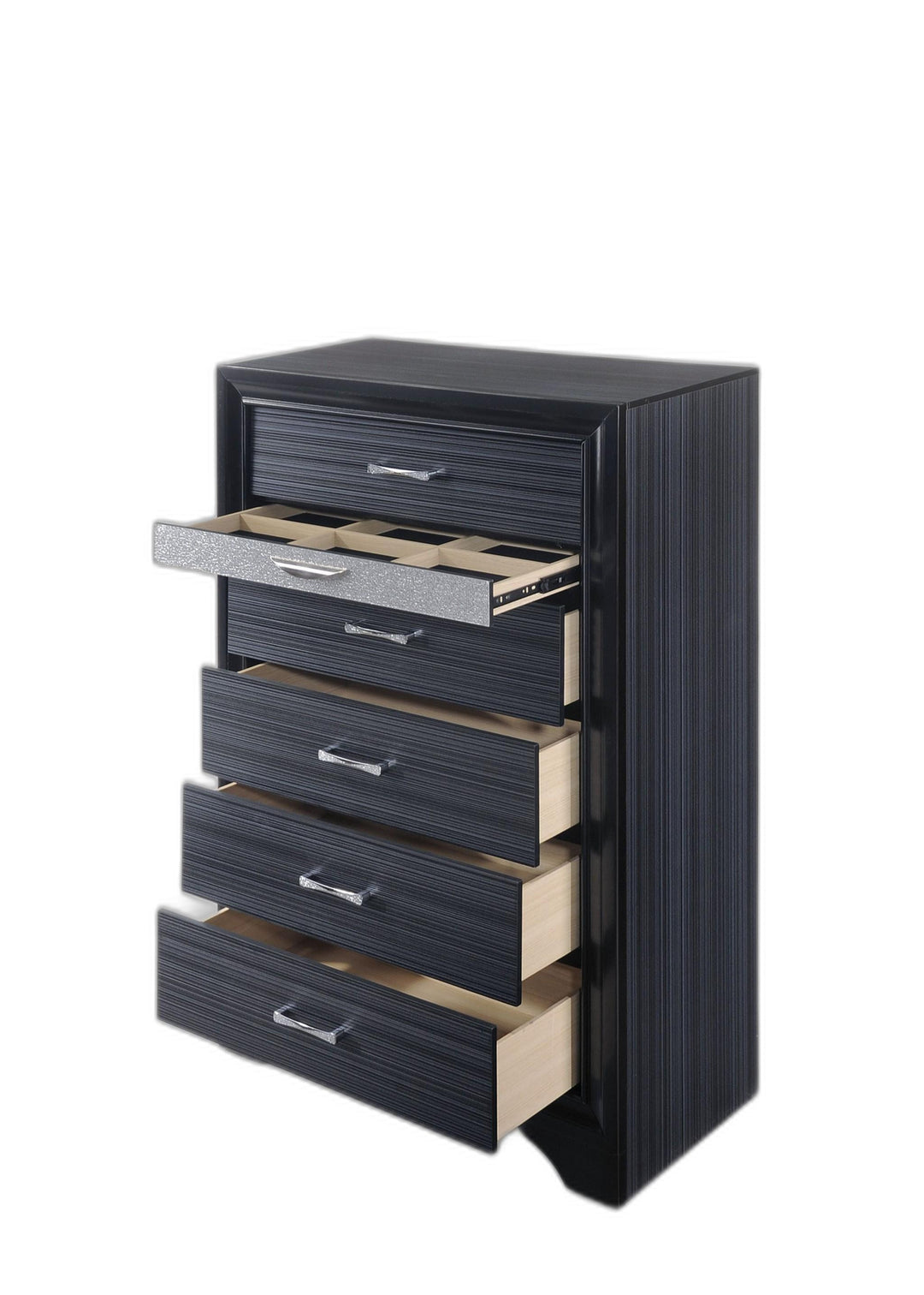 34" Black Solid Wood Six Drawer Standard Chest