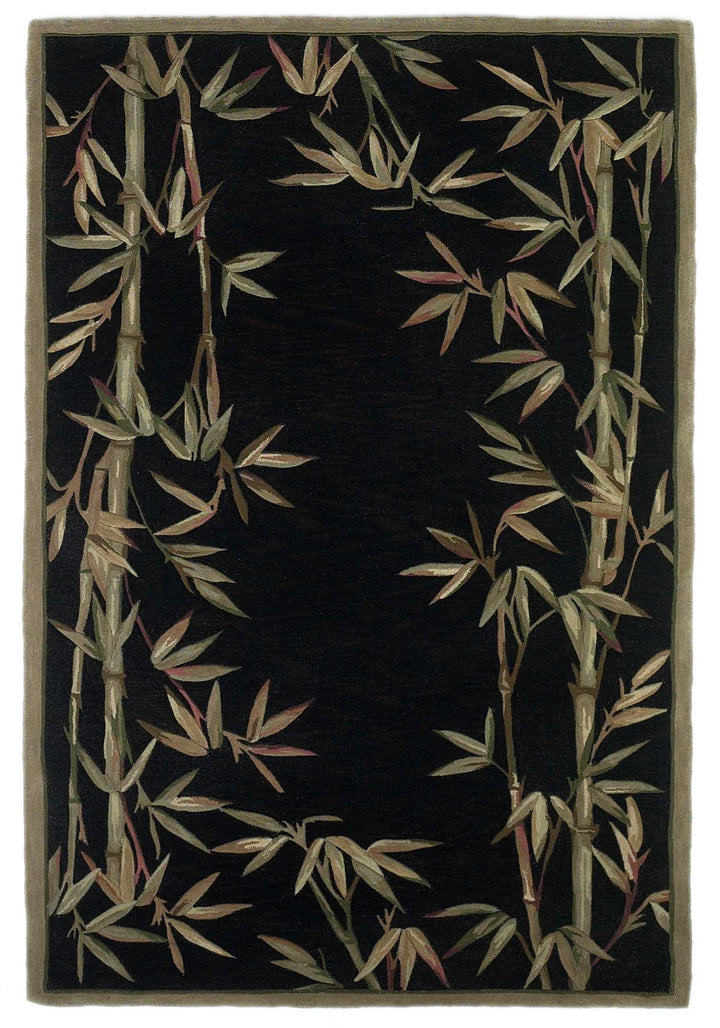 8' X 11' Wool Black And Bamboo Area Rug