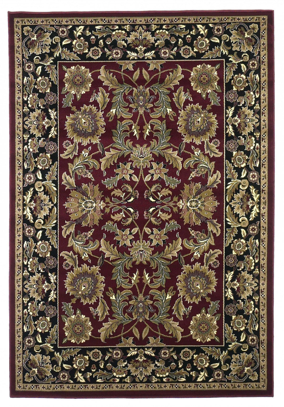 10'X13' Red Black Machine Woven Floral Traditional Indoor Area Rug