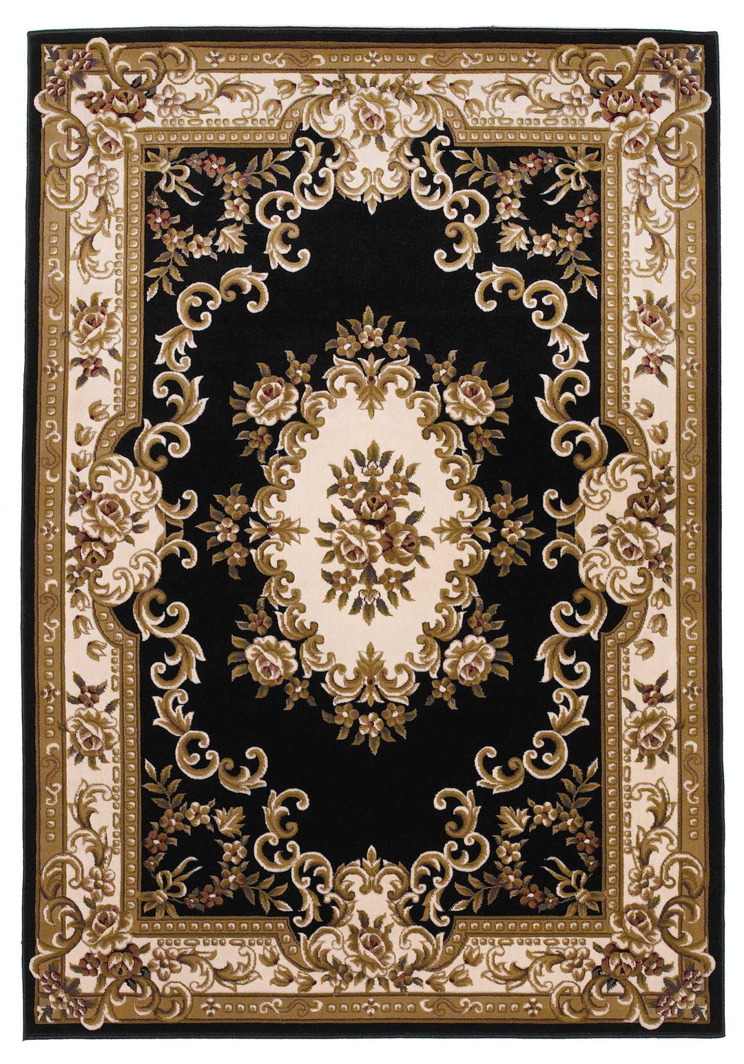 10'X13' Black Ivory Machine Woven Hand Carved Floral Medallion Indoor Area Rug