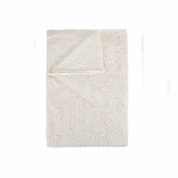 Off White Woven Acrylic Patchwork Plush Throw