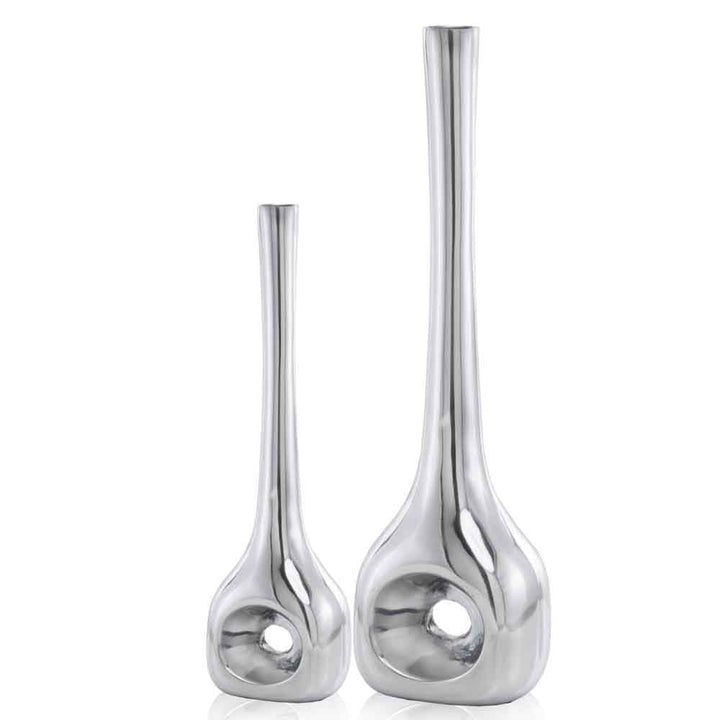 Buffed Silver Hole Set Of 2 Vases