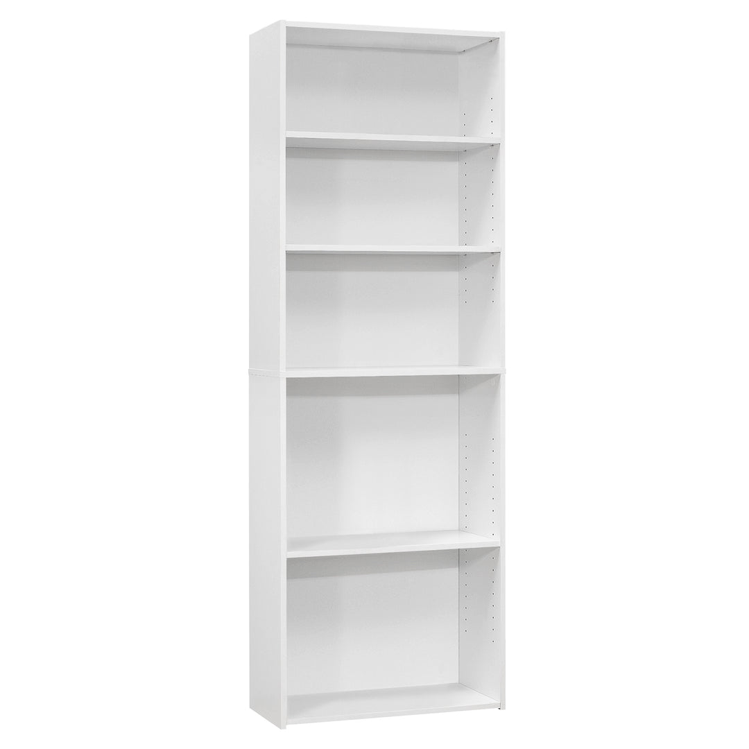 71" White Adjustable Five Tier Standard Bookcase