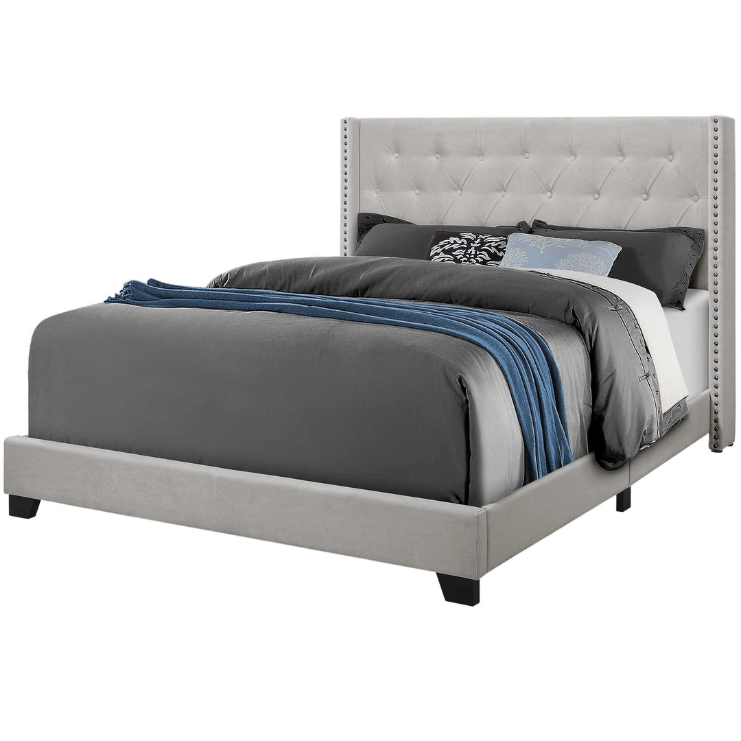 66.5" X 87.5" X 49.75" Light Grey Velvet With Chrome Trim Queen Size Bed