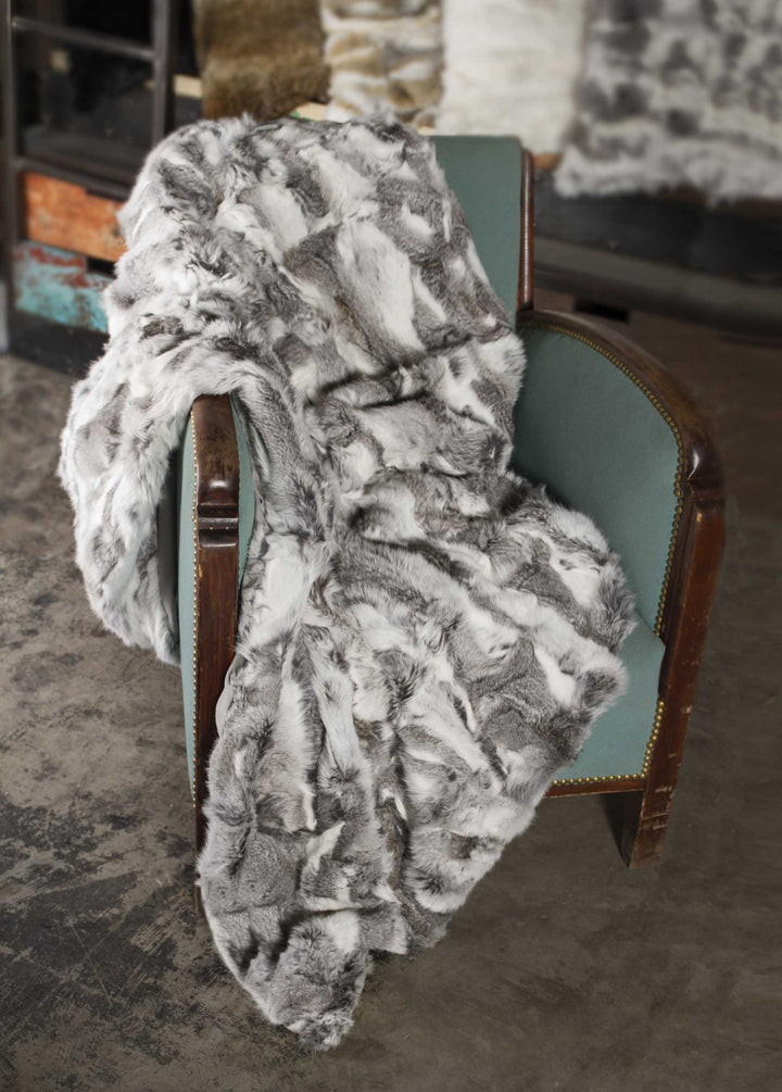 2" X 50" X 60" 100% Natural Rabbit Fur Grey Throw Blanket