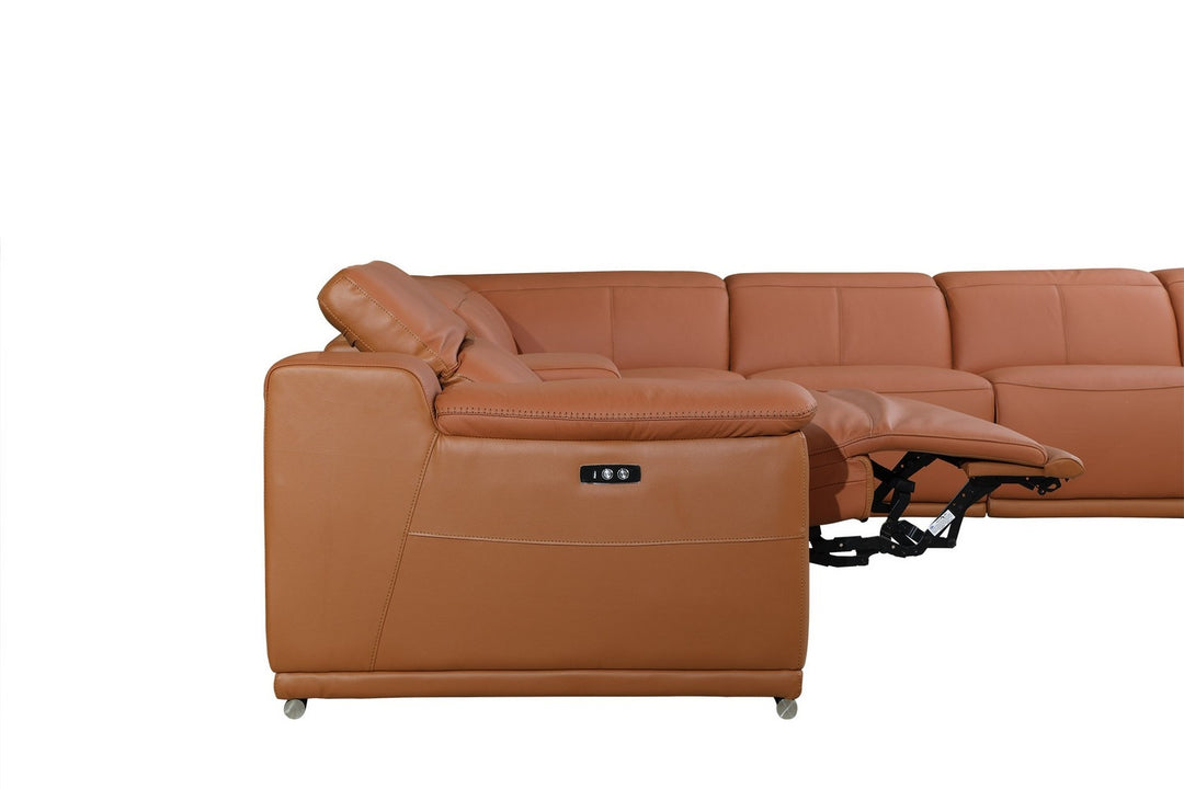 Camel Faux Leather Power Reclining L Shaped Corner Sectional