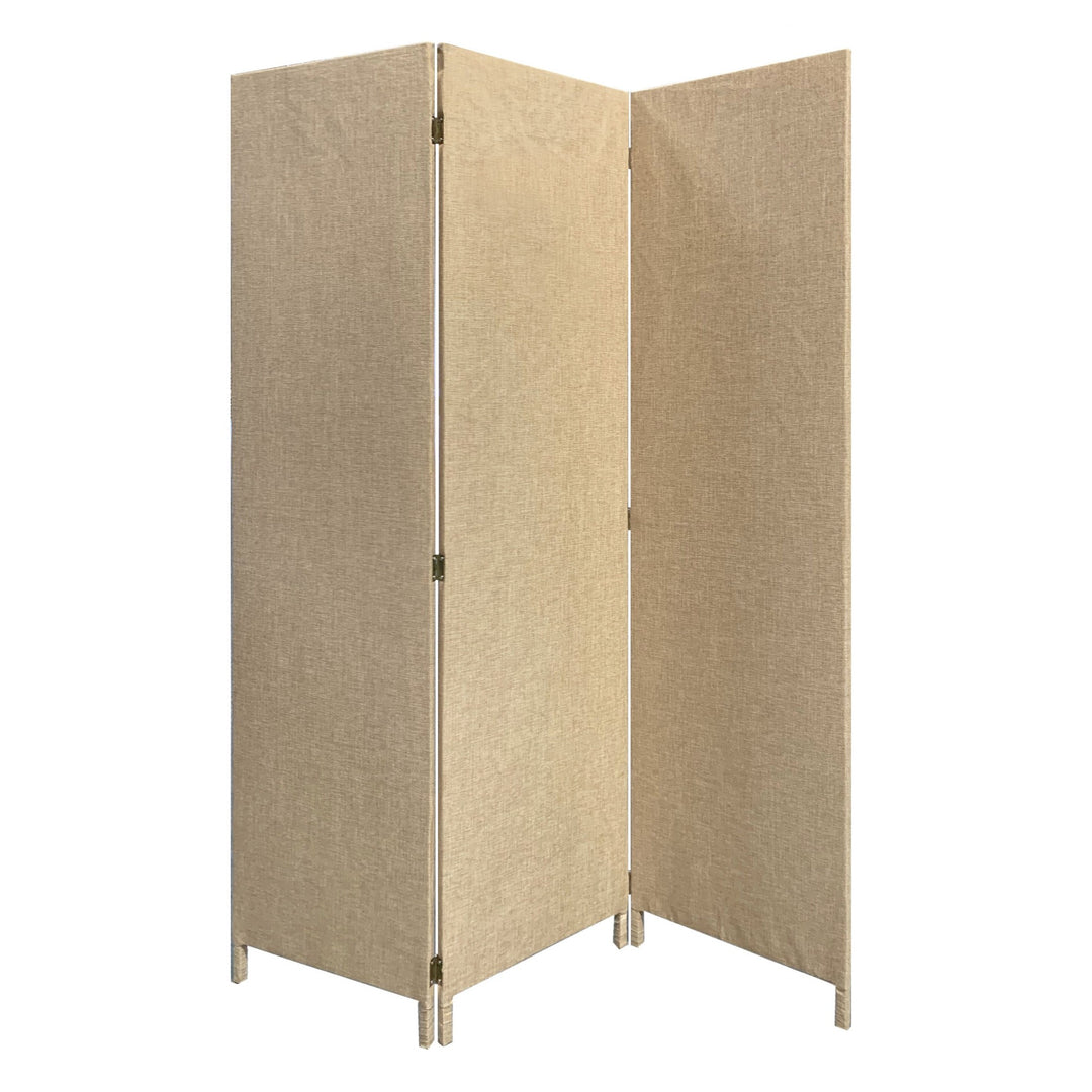 Beige Upholstered 3 Panel Room Divider Screen