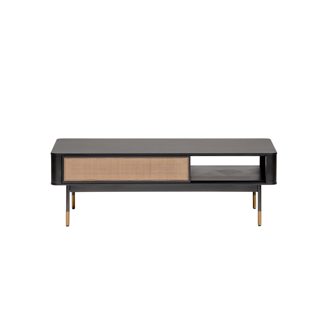 Modern Black And Wicker Coffee Table With Storage