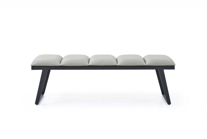 57" Pale Grey Faux Leather and Black Bench