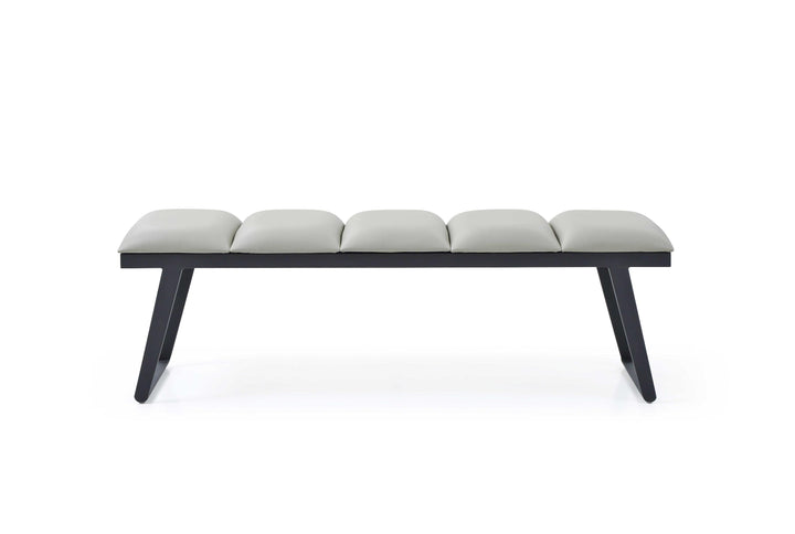 57" Pale Grey Faux Leather and Black Bench