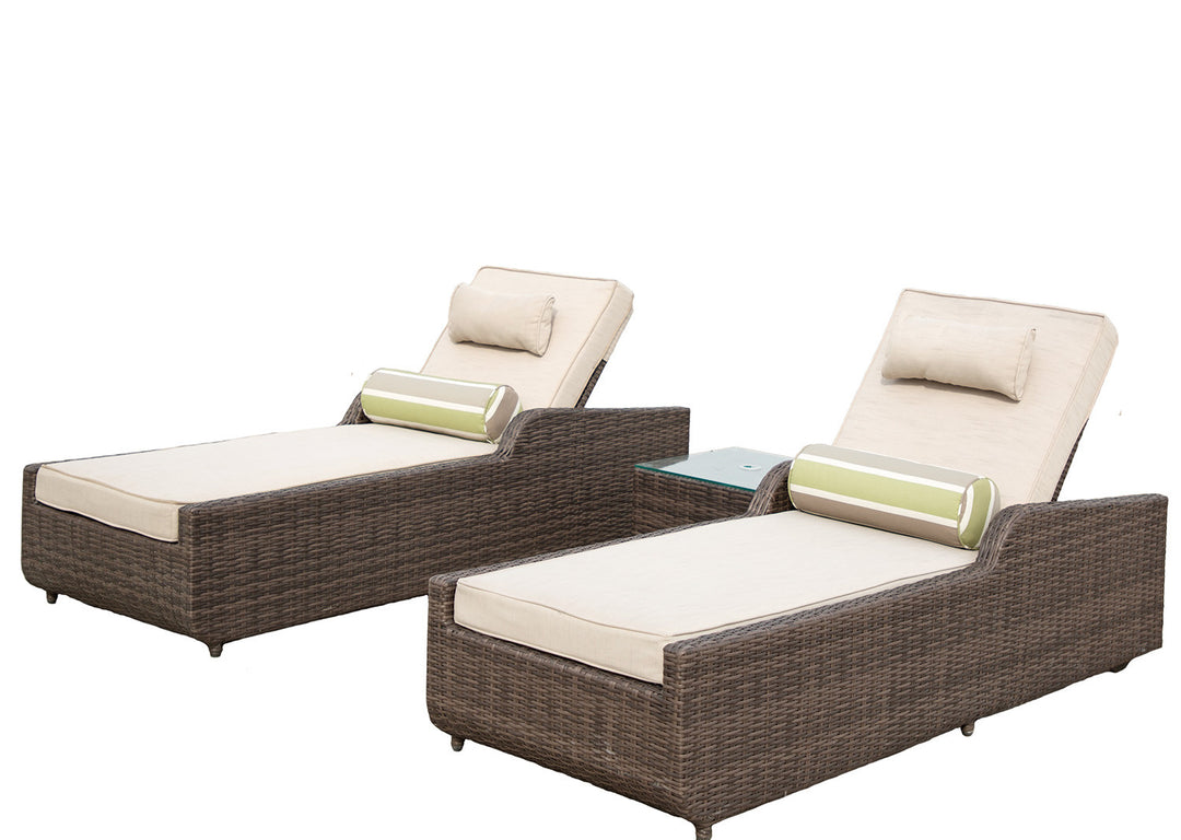 78" X 29" X 35" Brown 3Piece Outdoor Arm Chaise Lounge Set With Cushions